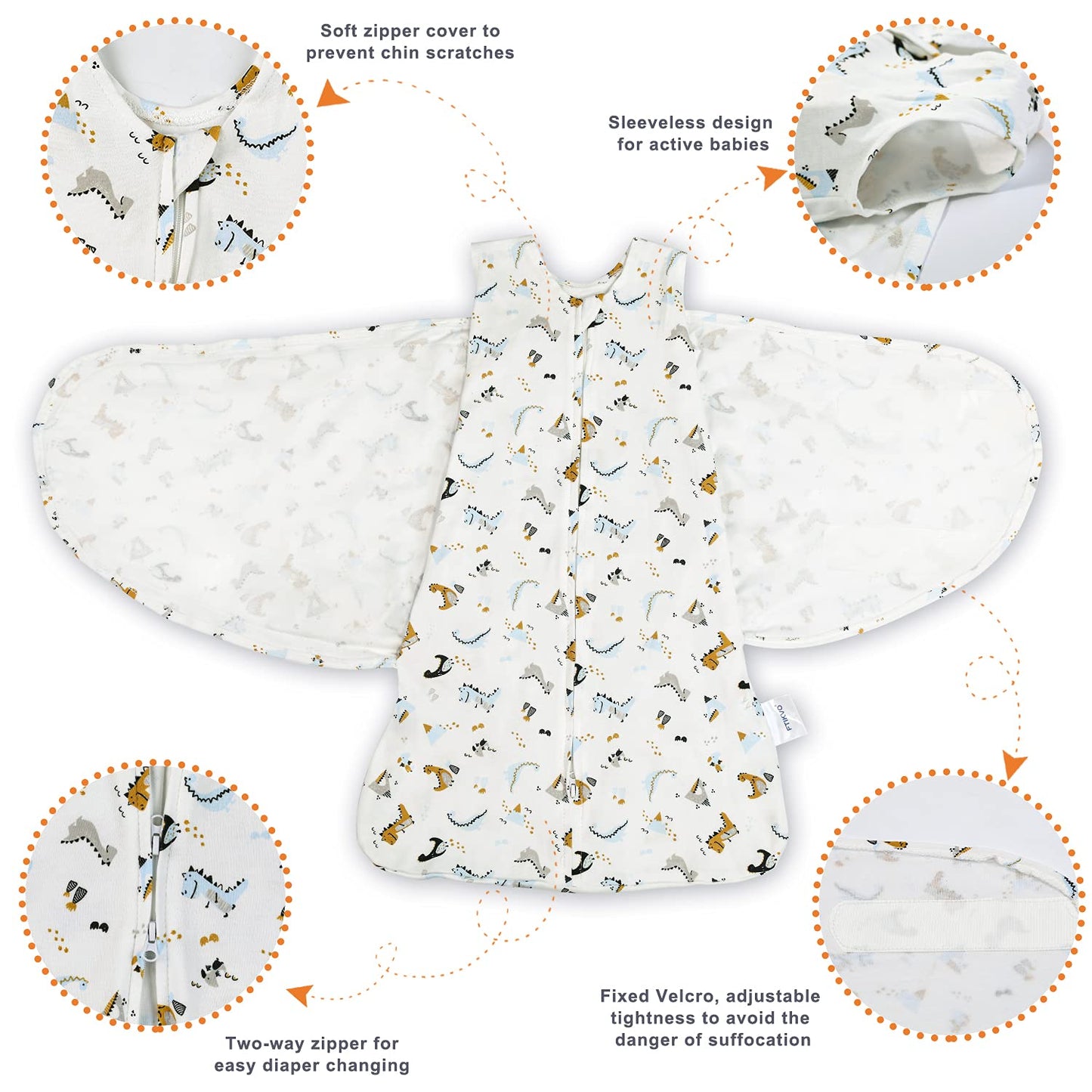 Swaddle-Blanket Baby Girl & Boy Swaddles Newborn Infant Transition 100% Cotton Wrap Blankets, 3-Way Adjustable Wearable Blanket, TOG 1.0 (Dinosaur, Small, 0-3 Month)