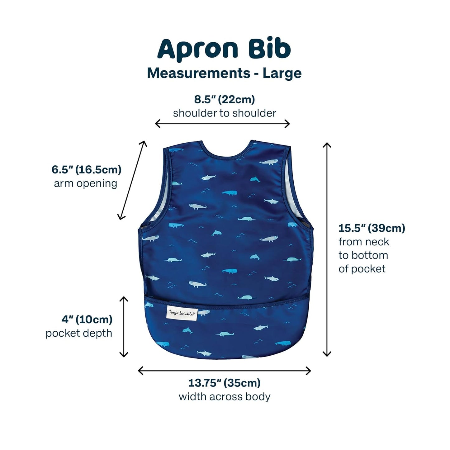 Tiny Twinkle Mess Proof Baby Bib - Waterproof & Lightweight Baby-Led Weaning Apron | 100% Recycled Polyester, Easy Clean & Machine Washable (Ocean Life, Large 2-4 Years)