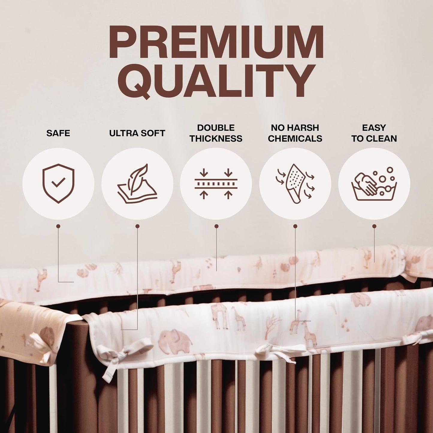 Stéphen House Ultra Soft Crib Rail Guard for Teething Double Thickness for Edge Protection for Top Rail 100% Cotton Lining Fits Standard Baby Cribs Easy to Clean Upgraded 4 Piece Set