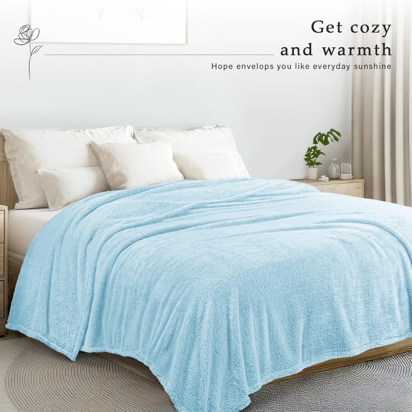 Exclusivo Mezcla King Size Flannel Fleece Blanket, Super Soft Velvet Plush Bed Blanket, Fuzzy Cozy and Warm for All Seasons, 90x104 Inches, Light Blue