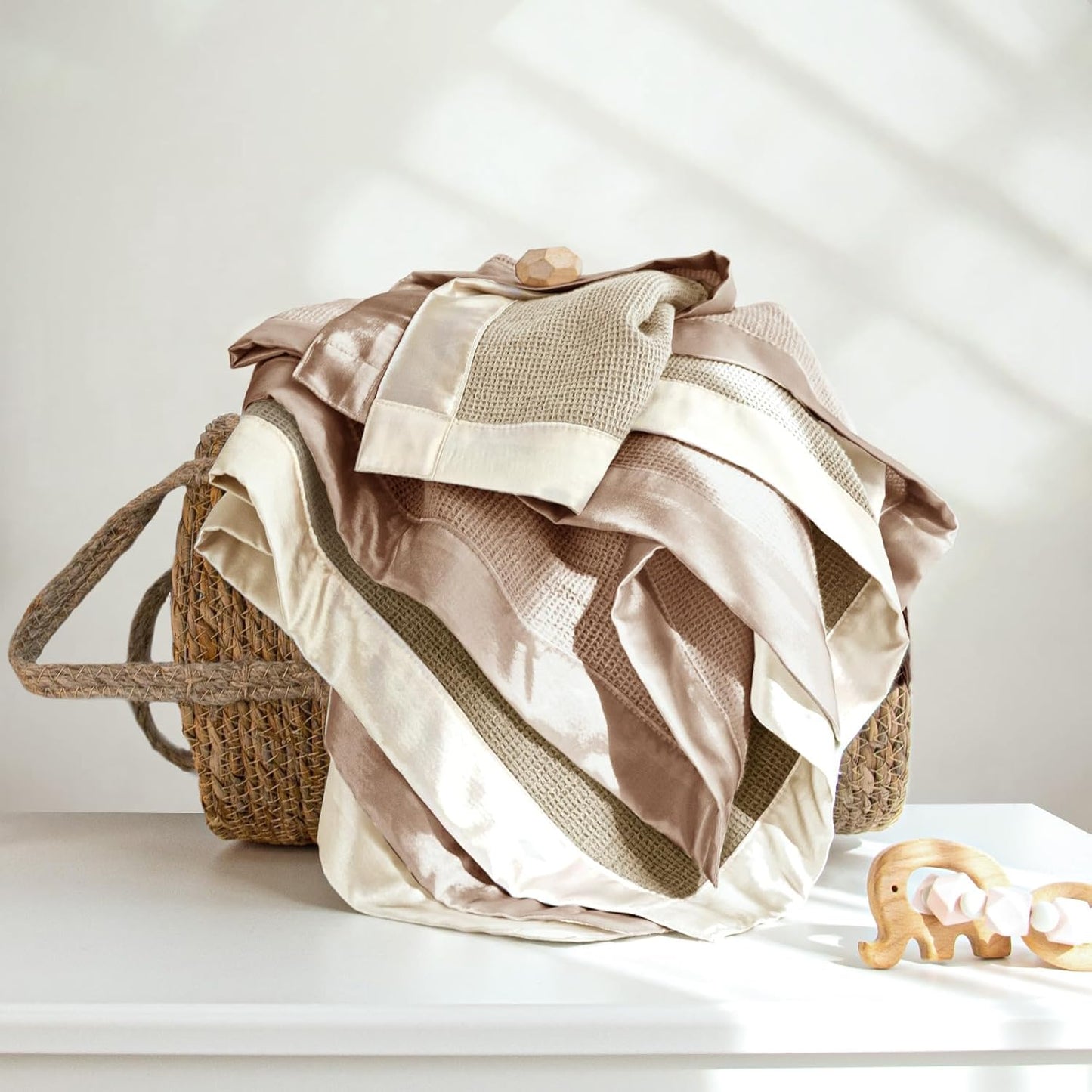 lulumoon Swaddle Baby Blanket: Waffle Blanket with Satin Trim - Breathable Toddler Blankets Perfect for Nursing Cover and Playtime - Cotton Crib Quilt for Daytime Naps 40"x36"(Dusty Rose)