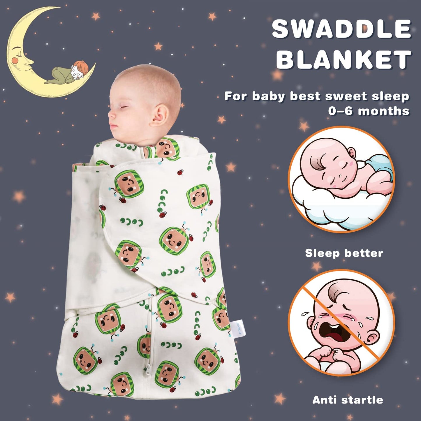 Swaddle-Blanket Baby Girl & Boy Swaddles Newborn Infant Transition 100% Cotton Wrap Blankets, 3-Way Adjustable Wearable Blanket, TOG 1.0 (Watermelon 0-3 Month)