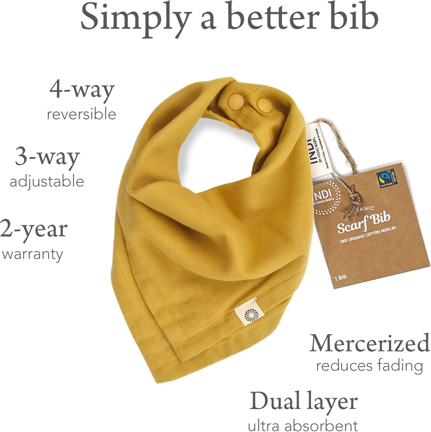 Kishu Baby Indi Organic Baby Bandana Bibs – Fairtrade 4-Way Reversible Drool Bibs for Boys & Girls – Unisex (Set of 5)