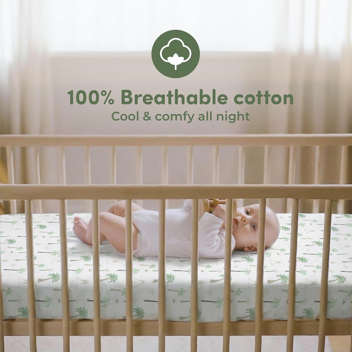 Sweety Fox 2-Pack Crib Sheets - Soft Jersey Cotton Fitted Sheets for Boys and Girls, Mini Crib Sheets, Toddler Bed Sheets (Dinosaur)