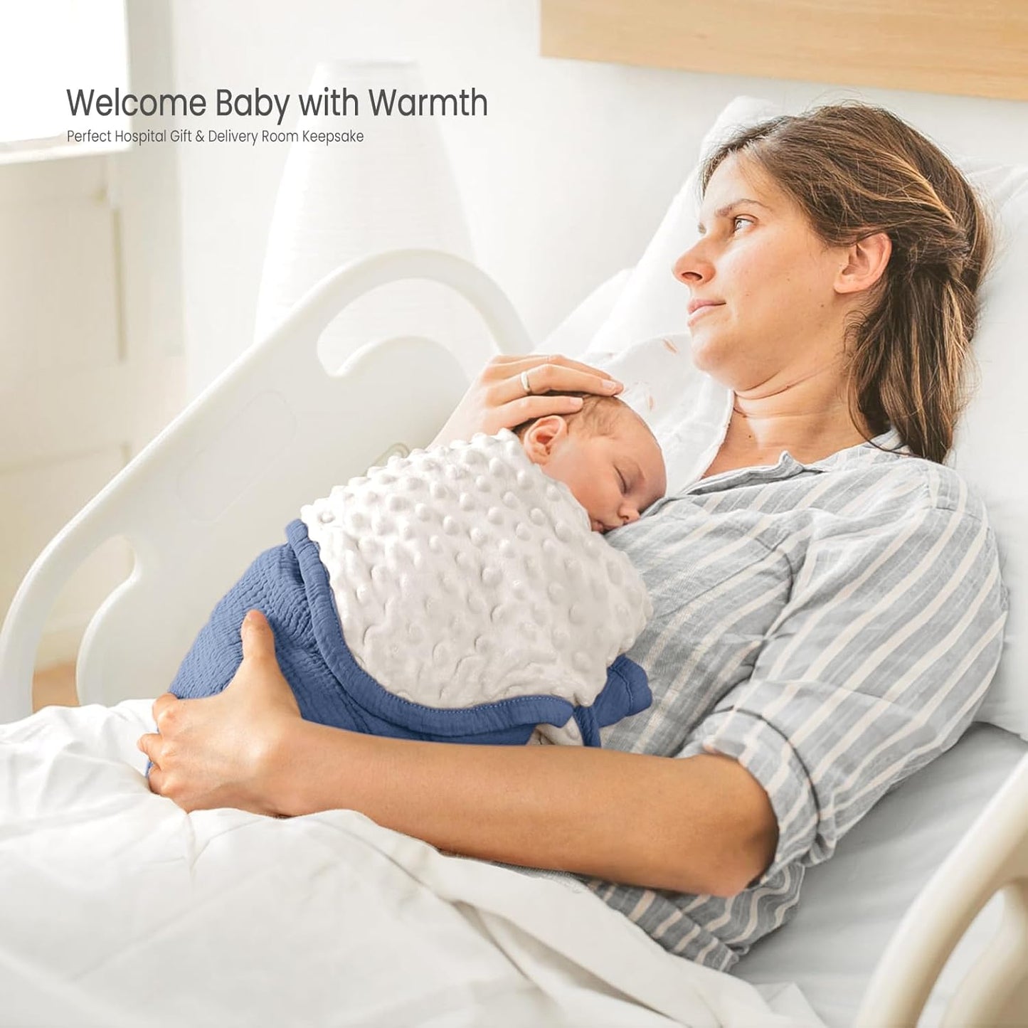 lulumoon Baby Blanket for Newborn Receiving: Minky Dot & Muslin Lightweight - Thermal Blanket Gift for Baby Shower & Hospital Welcoming 30"x40"（Blue）