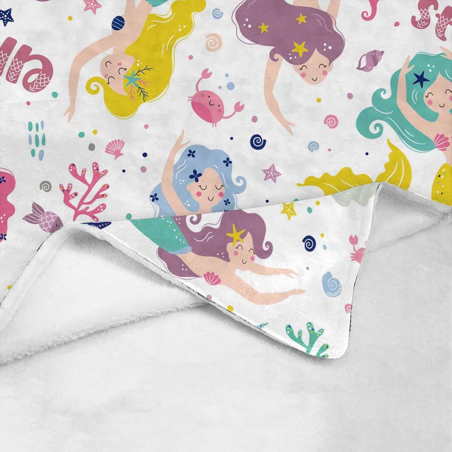 Personalized Baby Blanket with Name, Custom Mermaids Name Blanket Toddler Girls Soft Flannne Swaddling Blankets Customized Monogram Memorial Gift from Nana for Infant Newborn Shower