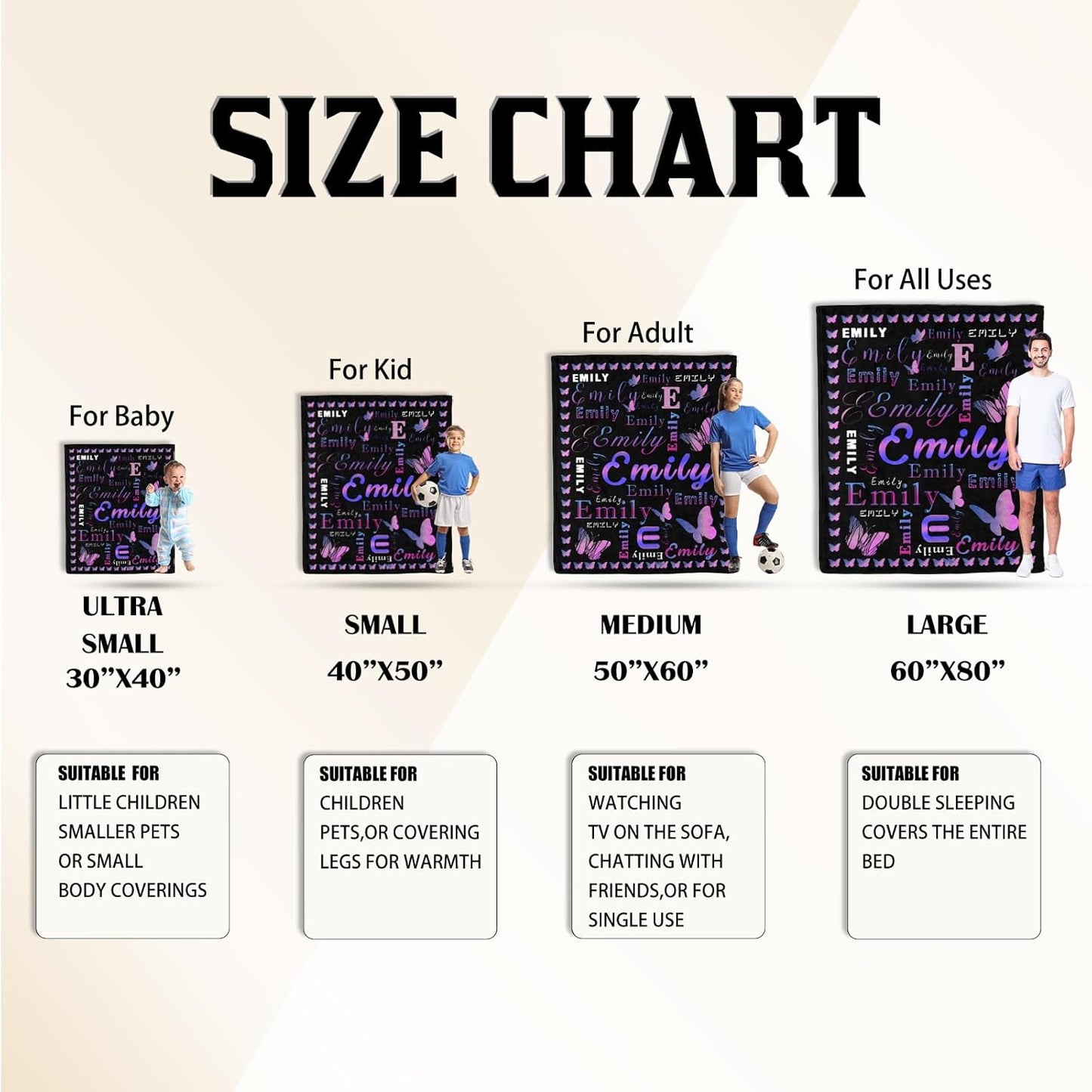 Ship Next Day, Custom Name Blanket - Printed in USA, Personalized Baby Blankets for Girls, Baby Blanket with Butterfly, Ultra-Soft Cozy Fleece Blankets, Gifts for Boys & Girls Kids Teen Girl New Mom