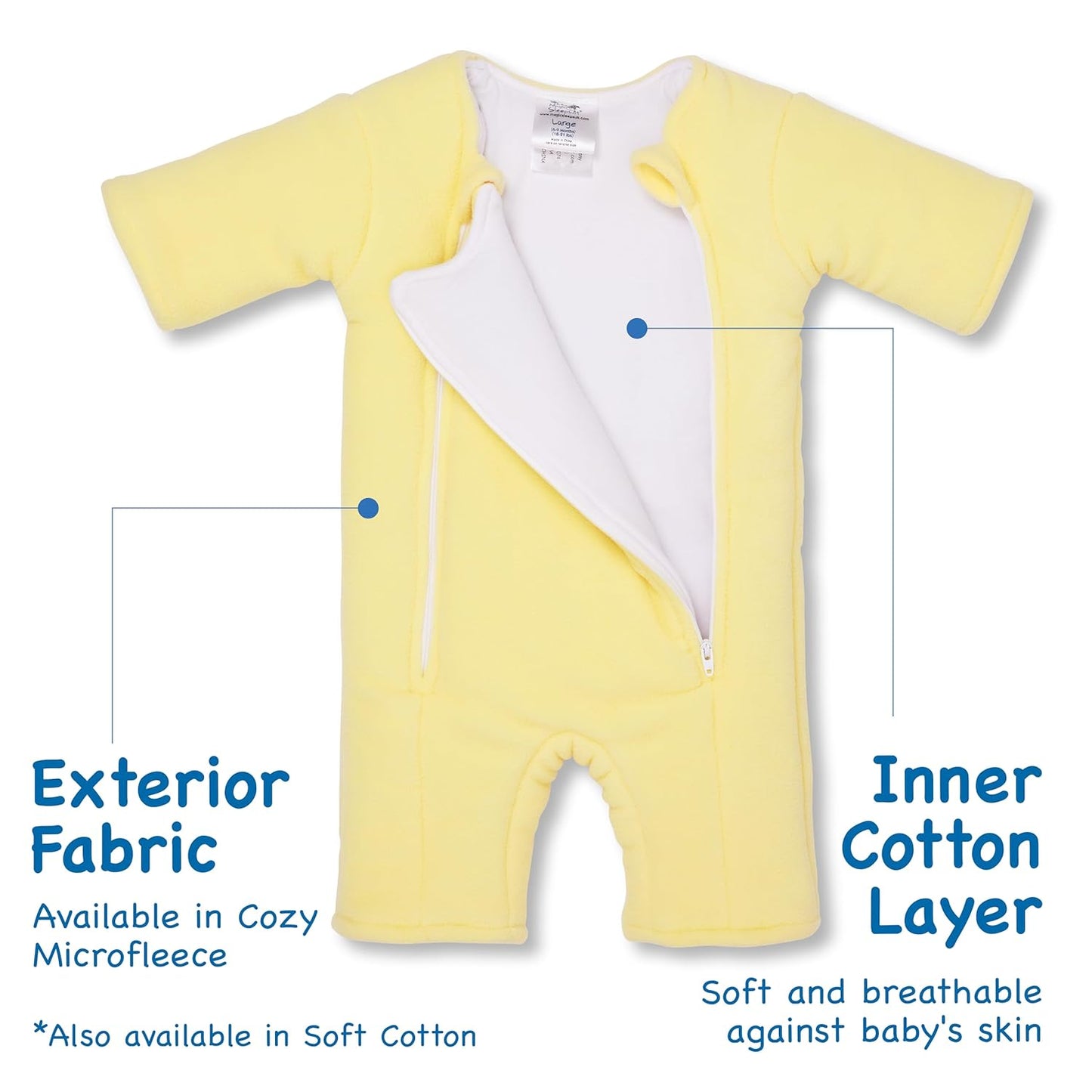 Magic Sleepsuit Baby Merlin's Cotton Baby Swaddle Transition Product - Soft and Cozy Design, Double Zipper for Easy Diaper Changes, Promotes Safe Sleep, 3-6 Months - Yellow - Small 12-18lbs