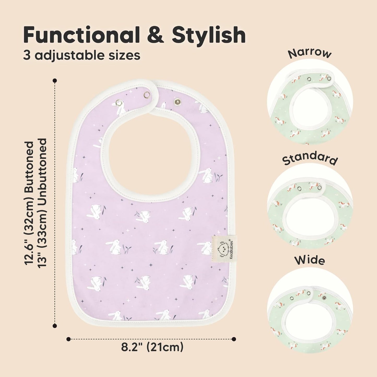 KeaBabies 8-Pack Organic Baby Bibs for Boys, Girls - Super Absorbent Cotton Drool Bibs for Baby Girl & Boy, Teething Toddler, Drooling Newborn, Ultra Soft & Machine Washable (Lunaris)