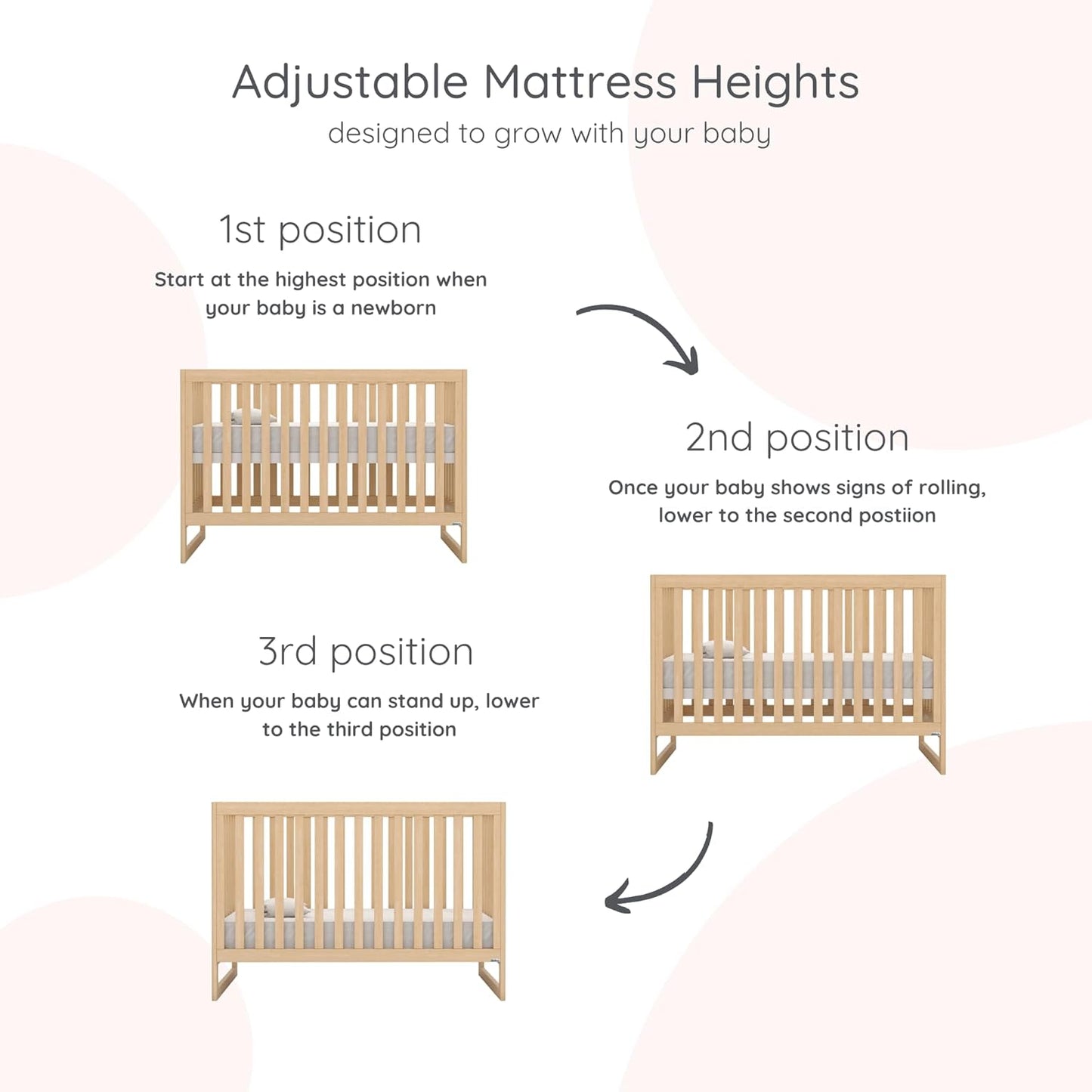 dadada Austin 3-in-1 Convertible Crib to Toddler Bed & Daybed - Made in Italy, GREENGUARD Gold Certified, Baby-Safe Finish, Sustainable Beech Wood, Modern Design, 3 Adjustable Heights (Natural)