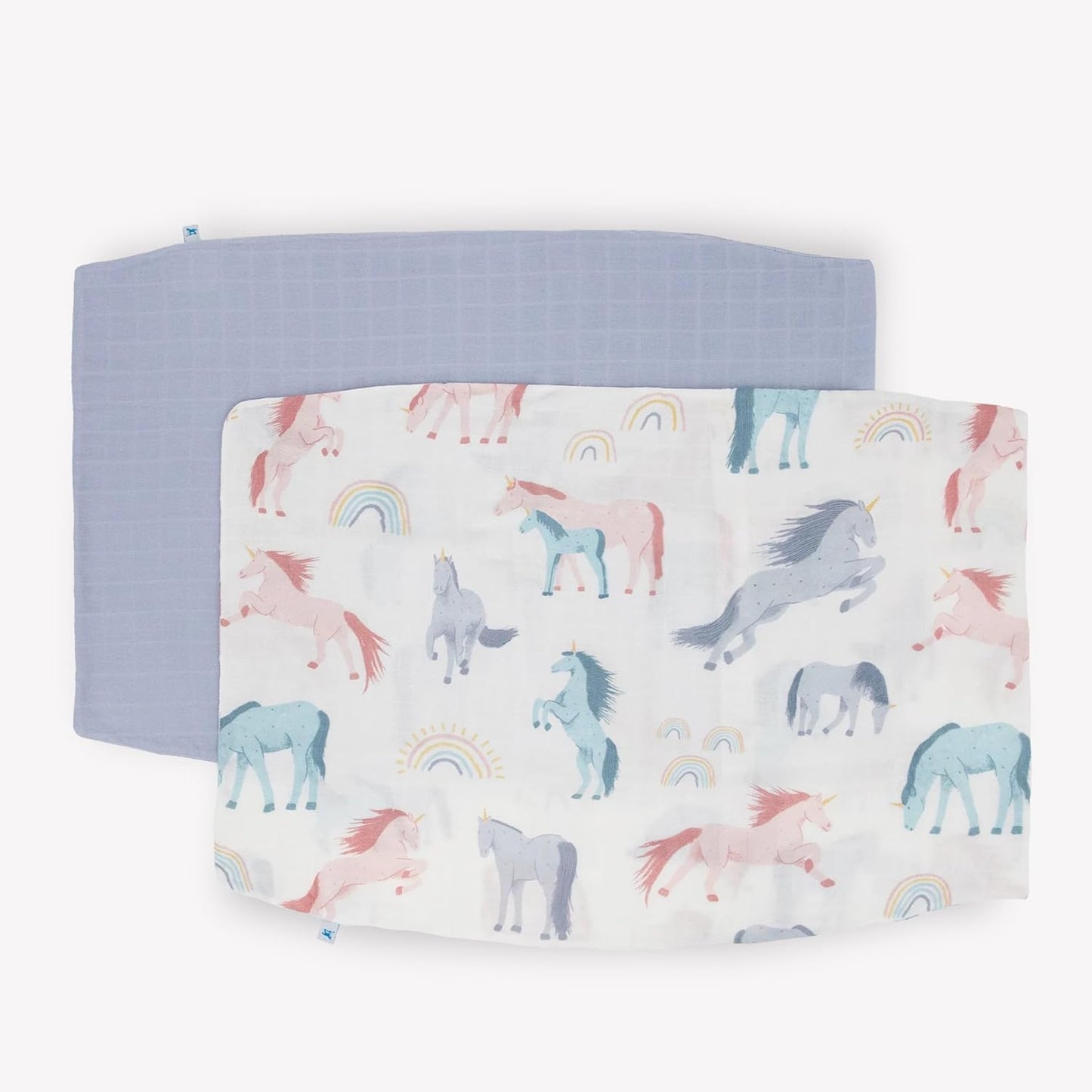 Little Unicorn Standard Pillowcase 2 Pack | Super Soft & Breathable Muslin Fabric | Snug Envelope Closure (Unicorns)