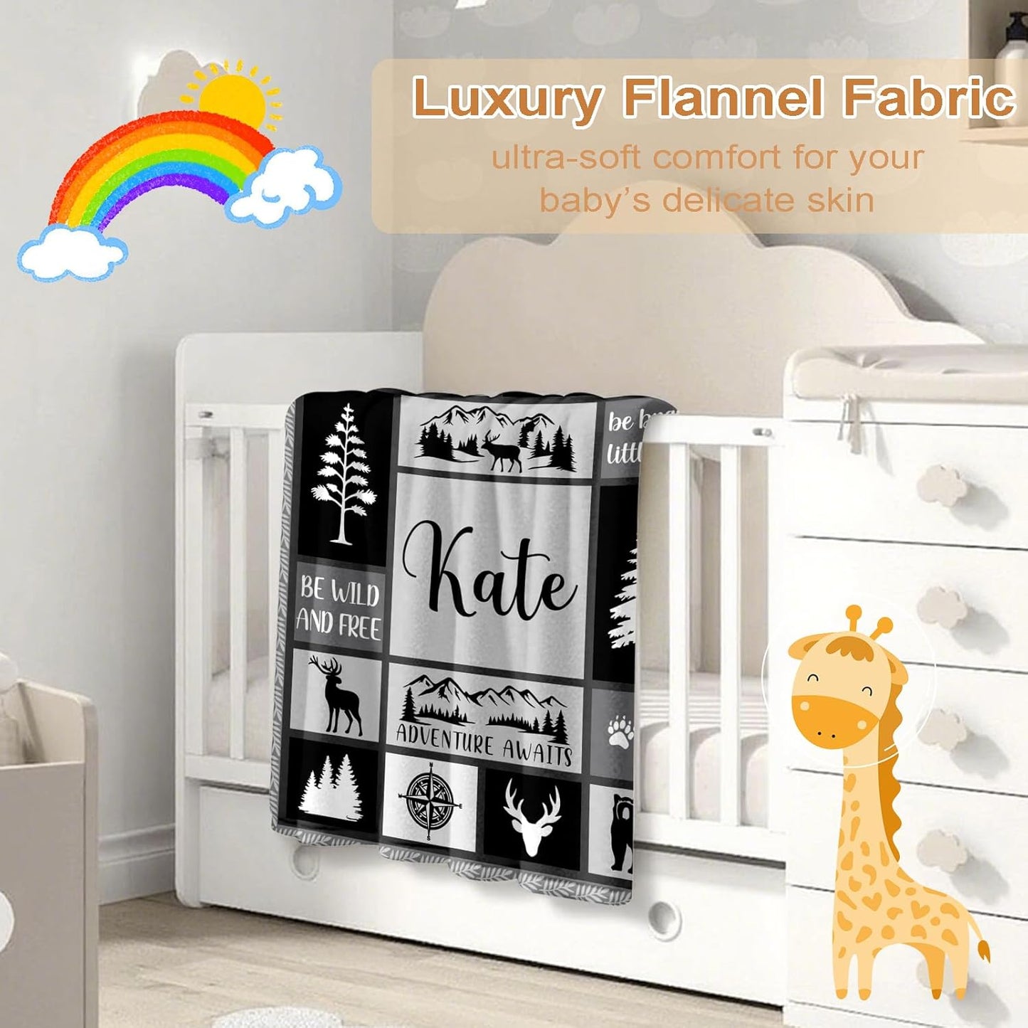 Ship Next Day, Personalized Baby Blanket – Printed in USA, Custom Baby Blanket for Boys & Girls, Baby Blanket with Name, Baby Shower, Easter, Christmas, Birthday Newborn & Toddler Gifts, Baby Gifts