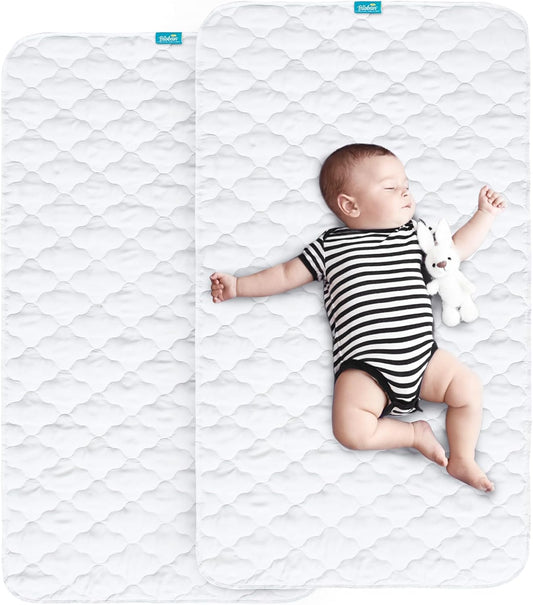 Waterproof Crib Mattress Protector Pad Cover 2 Pack 28" x 52", Anti Slip & Absorbent Waterproof Bed Pads for Standard Crib/Toddler Bed Quilted Machine Washable (Quilted Improved Thickness) White