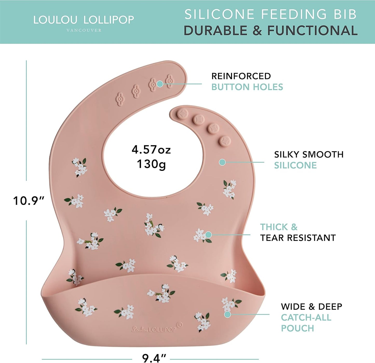 Loulou Lollipop Soft, Waterproof Silicone Feeding Bib for Babies and Toddlers