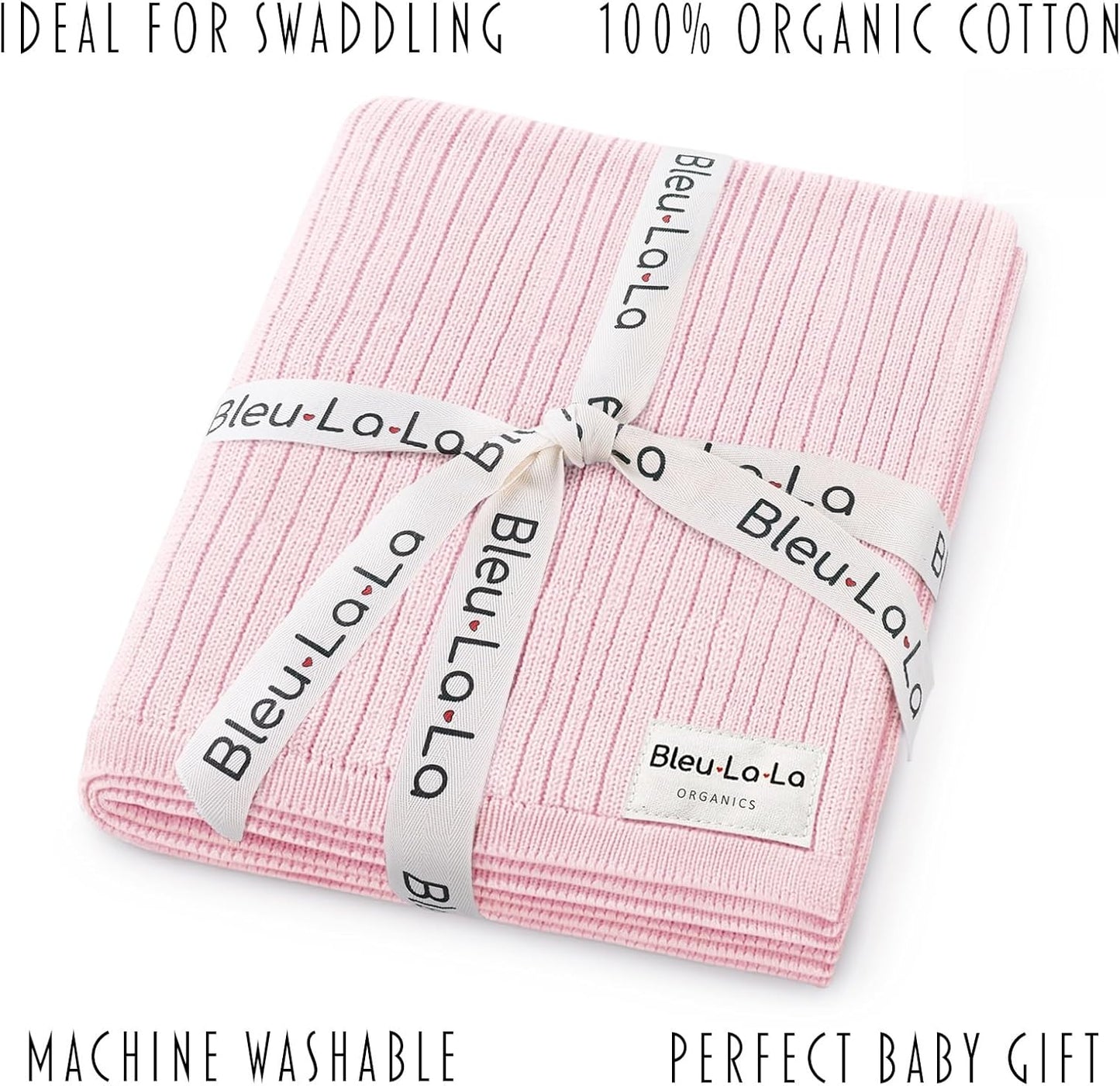 Organic Ribbed Swaddle Blanket for Boys & Girls - 100% Luxury Organic Soft Cotton Knit Warm Cozy Cuddle Stroller Crib Blanket for Newborns, Infants, & Toddlers (Bubblegum)