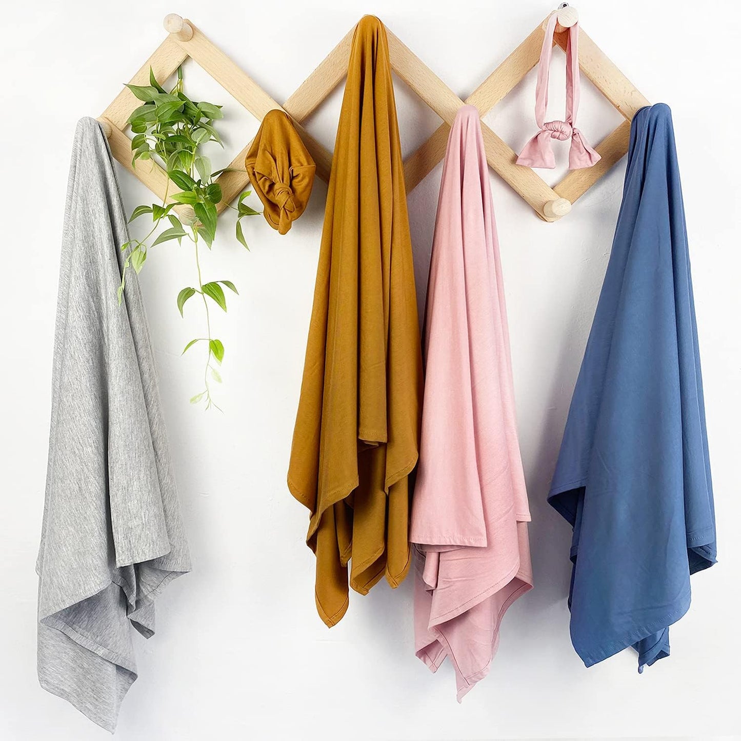 OWLOWLA Swaddle Blanket and Hat Set Newborn Swaddle Wrap Baby Receiving Blanket for Baby Boys Girls(Steel Blue)