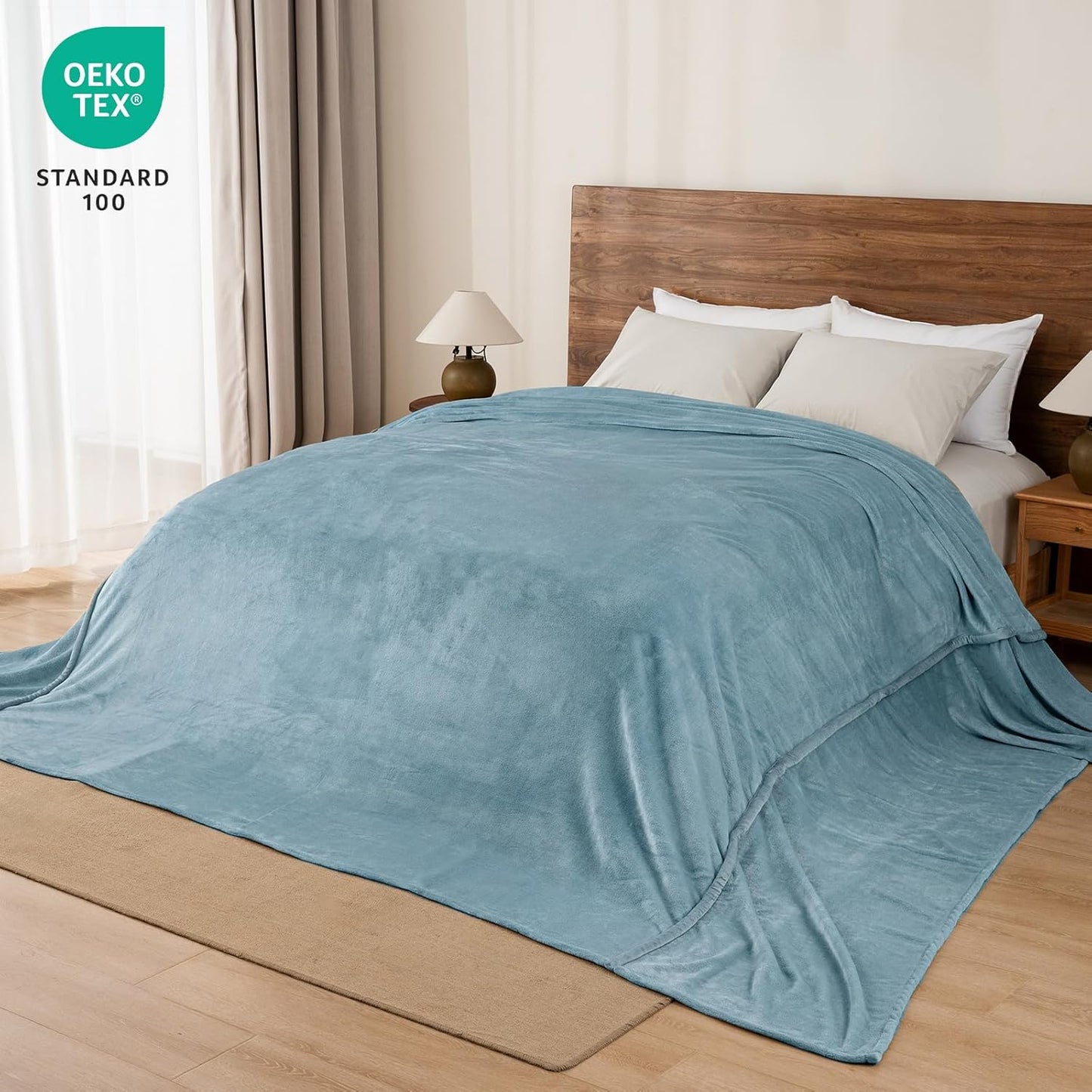 PHF Oversized King Fleece Blanket 120"x120", No Shed No Pilling Big Soft Blanket, Extra Large 10'x 10' Lightweight for Bed, Sofa Travel and Camping, Suitable for All Season, Dusty Blue