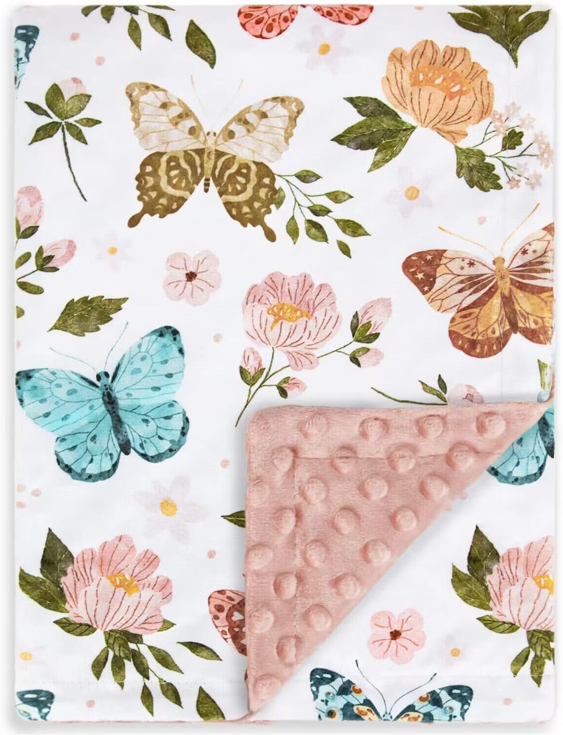HOMRITAR Floral Baby Blanket for Girls Soft Comfy Minky Toddler Blanket with Double Layer Dotted Backing, Beauty Butterfly Printed Bed Blankets for Nursery Crib Decor 30 x 40 Inch (75 x 100 cm)