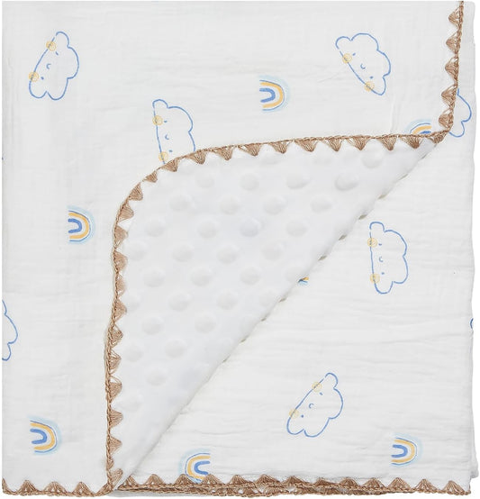 Baby Blanket Double Layer Cotton 40 x 40 Soft Receiving Blanket with Pattern Machine Washable Cloud