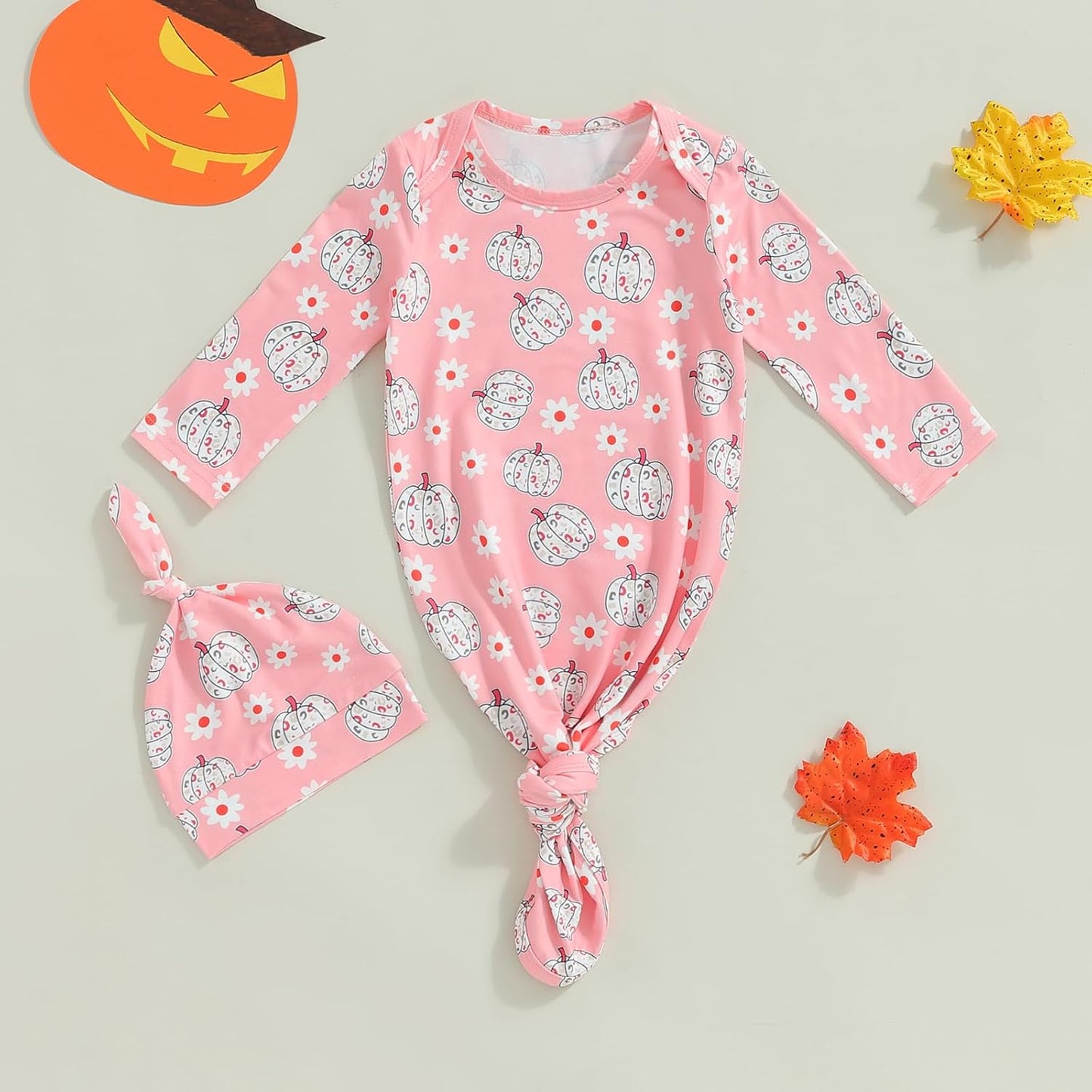 Newborn Boy Girl Coming Home Outfit Baby Infant Sleeper Gown Nightgown Outfits Cute Fall Winter Pajamas and Hat