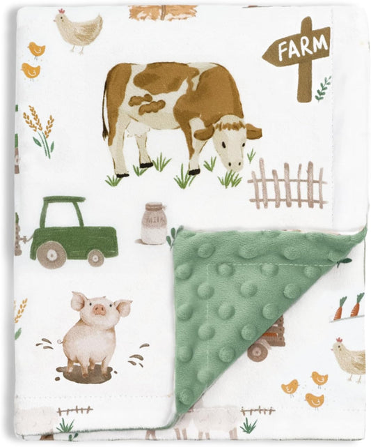 HOMRITAR Baby Blanket for Boys Girls Soft Plush Minky Toddler Blanket with Double Layer Dotted Backing, Cute Farm Cow Multicolor Printed 30 x 40 Inch (75 x 100 cm)