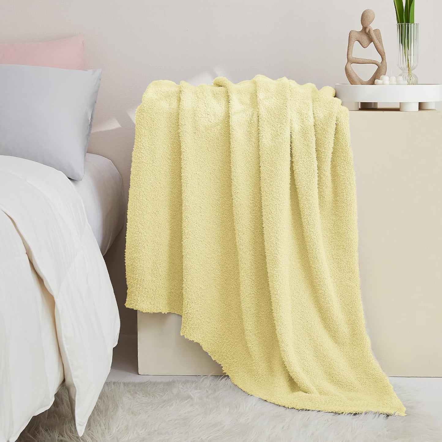 CYMULA Knit Throw Blanket for Couch Yellow - Super Soft Lightweight Plush Fuzzy Fluffy Cozy Blankets and Throws for Sofa Bed, 50 x 60 inches
