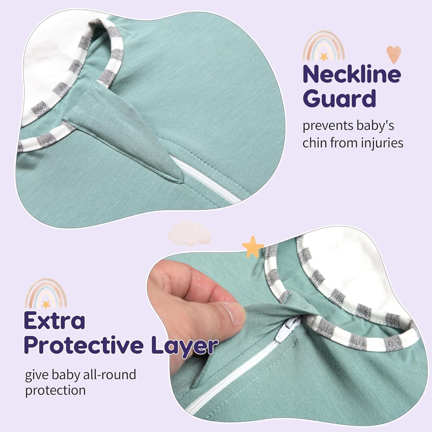 PuppyPaws Baby Sleep Sack 3-Pack Set, Transitional Swaddle, Sleep Sack 6-9 Months, Wearable Blanket Baby with 2-Way Zipper Summer, 95% Rayon derived from Bamboo, 5% Spandex