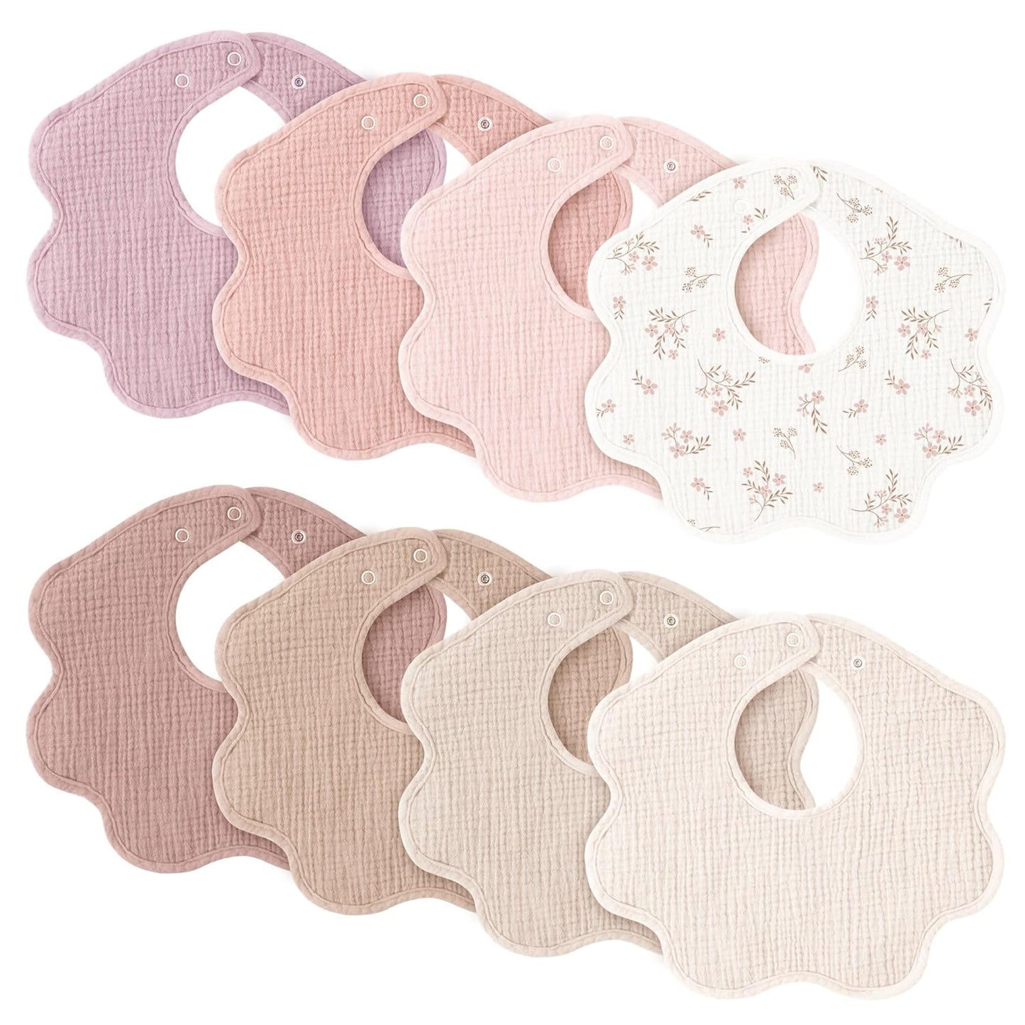 Konssy Muslin Baby Bibs 8 Pack, 100% Cotton Absorbent Bandana Drool Bibs for Teething and Drooling for Unisex Boys and Girls