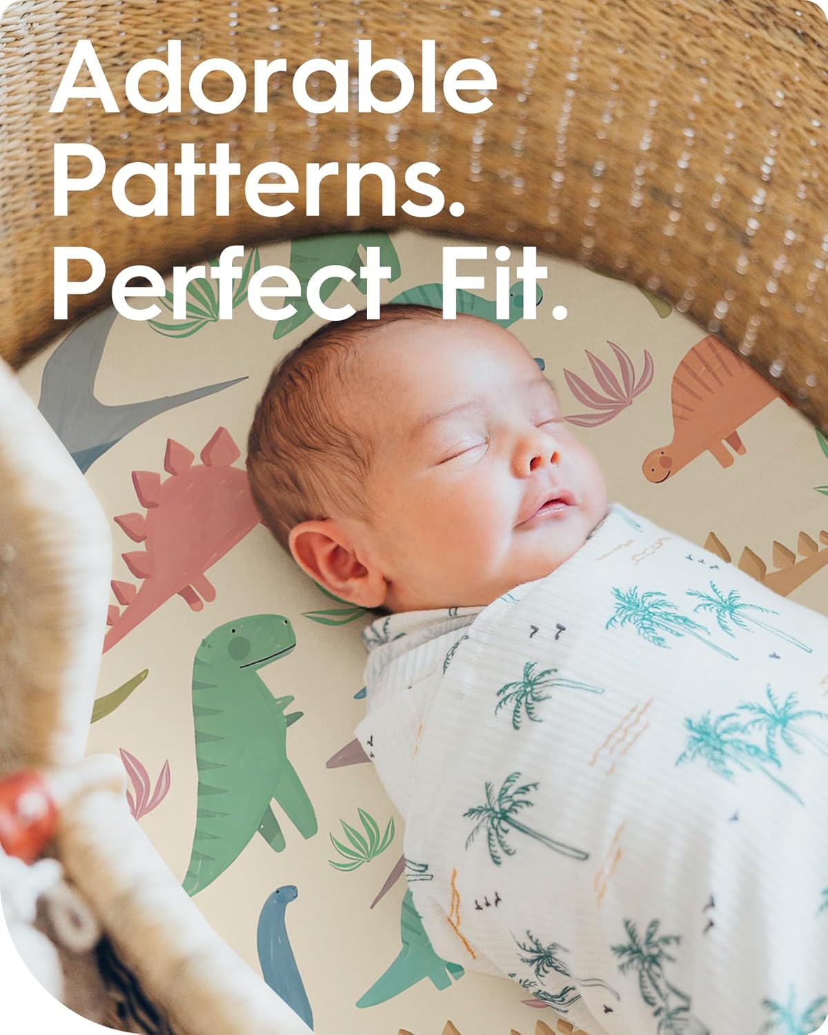 Bassinet Sheets for Baby Boy Girl, TotBasic Buttery Soft Universal Bassinet Fitted Sheet, Compatible with Halo, Mika Micky, Baby Delight, Dream On Me, Maxi COSI & More Bassinet Mattress(PinkDinosaurs)