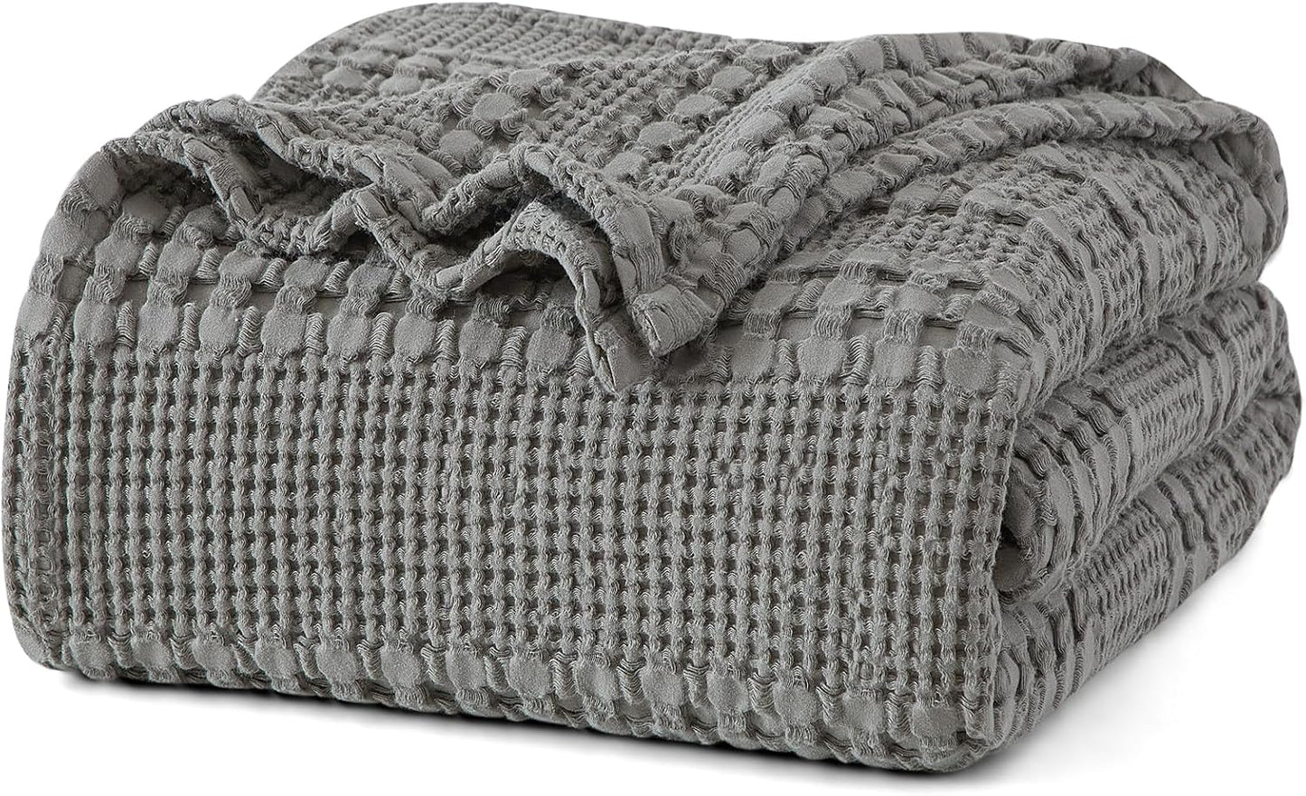 PHF 100% Cotton Waffle Weave Blanket King Size, Soft Lightweight Breathable Cozy Summer Blankets for Bed, Luxury Aesthetic Woven Bedding for Home Decor, 108"x90", Dark Grey