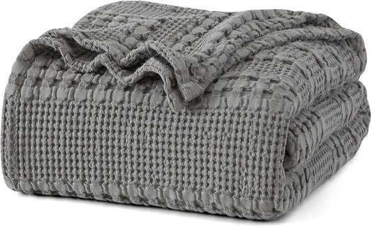 PHF 100% Cotton Waffle Weave Blanket King Size, Soft Lightweight Breathable Cozy Summer Blankets for Bed, Luxury Aesthetic Woven Bedding for Home Decor, 108"x90", Dark Grey
