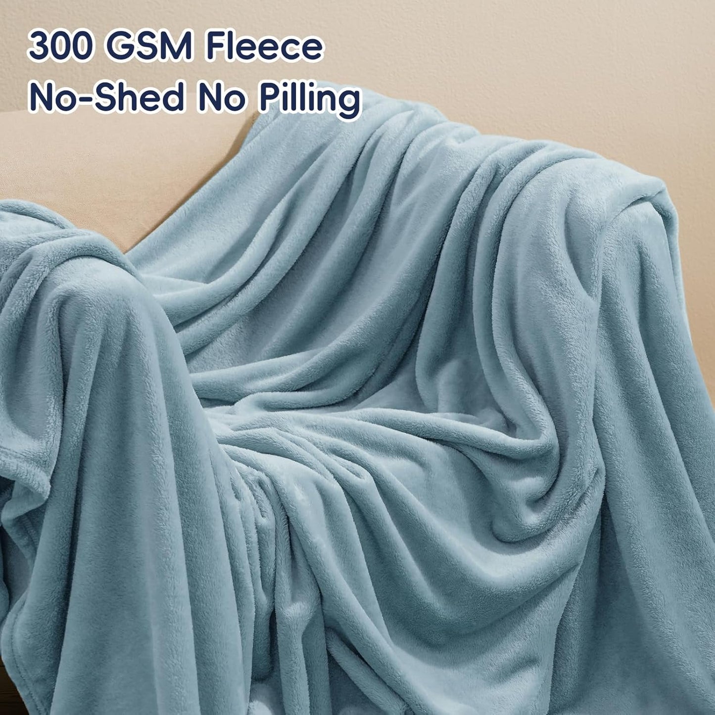 PHF Ultra Soft Fleece Blanket King Size, No Shed No Pilling Luxury Plush Cozy 300GSM Lightweight Blanket for Bed, Couch, Chair, Sofa Suitable for All Season, 108" x 90", Dusty Blue