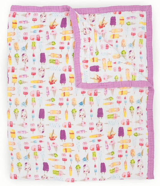 Little Unicorn Premium Quilted Throw | Super Soft, Multi-Layered Muslin XL Blanket| Great for Kids & Families (Brain Freeze)