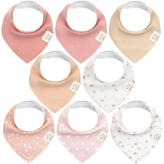 8-Pack Organic Baby Bandana Bibs for Girls - Super Absorbent Triangle Baby Bibs for Drooling and Teething Infant, 100% Cotton Extra Soft for Newborn, Infant 0-36 Months (Butterflies)