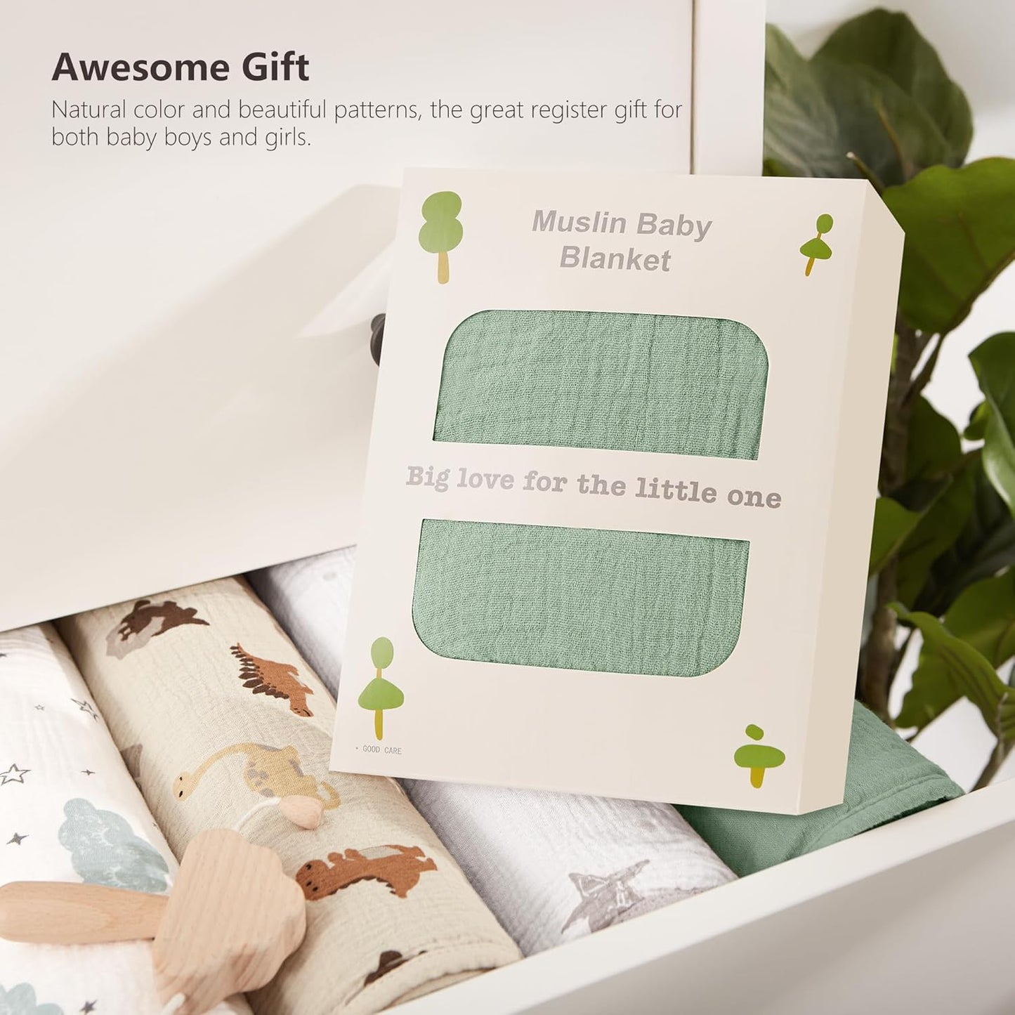 Susurration Baby Blanket for Unisex Boys Girls, Soft Nursery Minky Blanket with Muslin Cotton Front and Dotted Fleece Back, Receiving Blanket for Baby Newborn Infant, 30x40inch (Green)