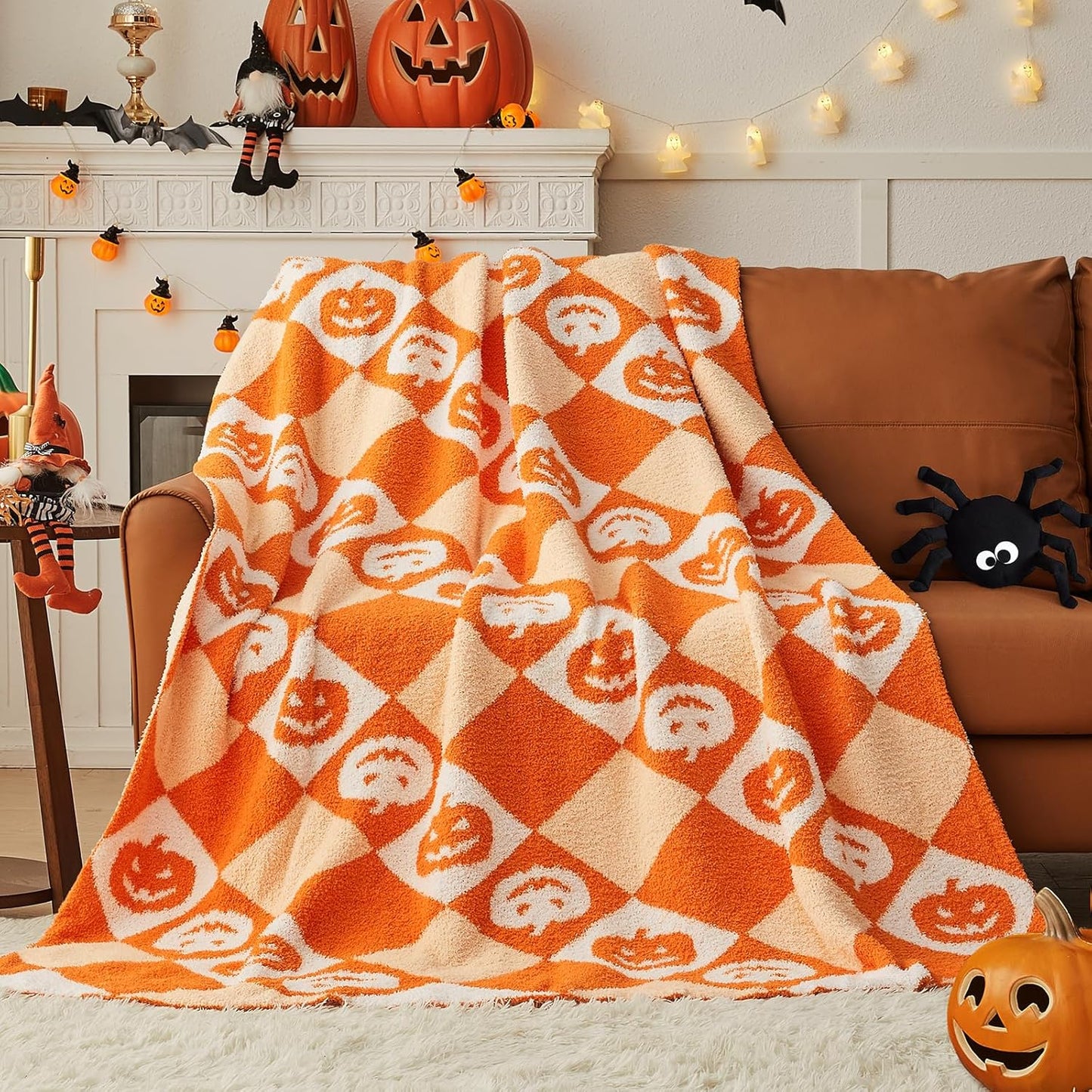 CYMULA Halloween Knit Throw Blanket - Pumpkin Blanket for Couch, Soft Cozy Lightweight Fluffy Blanket for Fall Decor, 50"x60"