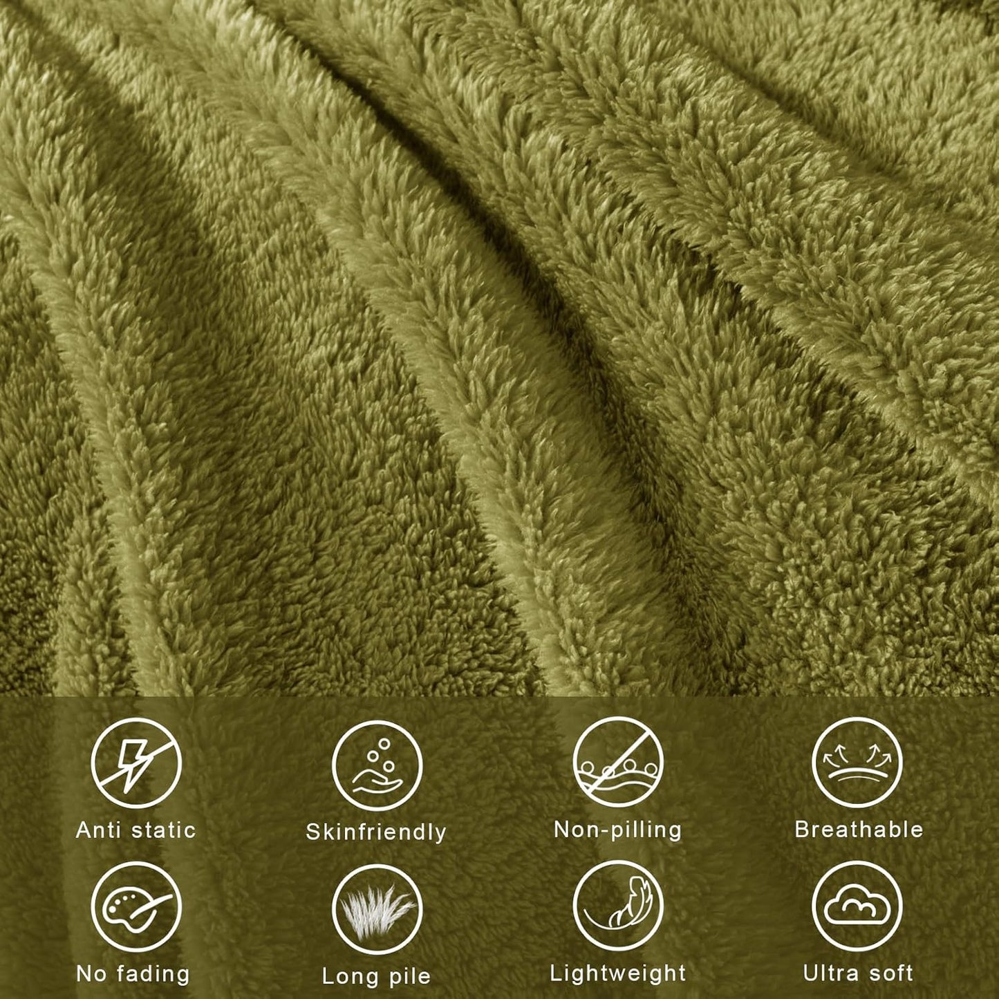 Exclusivo Mezcla Twin Size Flannel Fleece Blanket, Super Soft Velvet Plush Bed Blanket, Fuzzy Cozy and Warm for All Seasons, 60x80 Inches, Olive Green