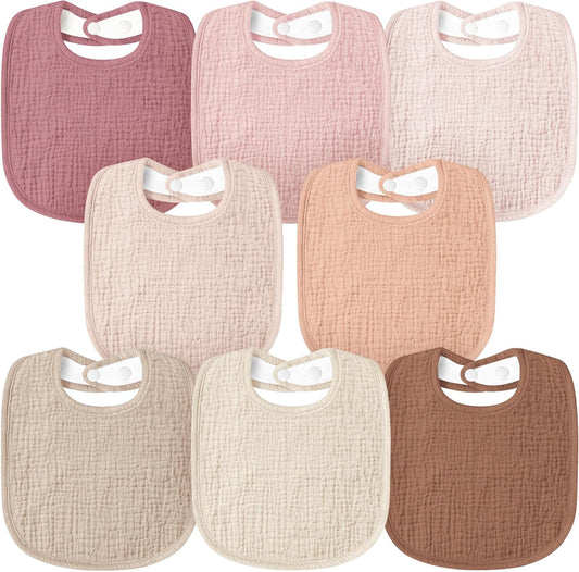 Susurration Muslin Baby Bibs 8 Pack Bandana Drool Bibs, Soft Square Adjustable Baby Drooling Bibs for Unisex Girls & Boys