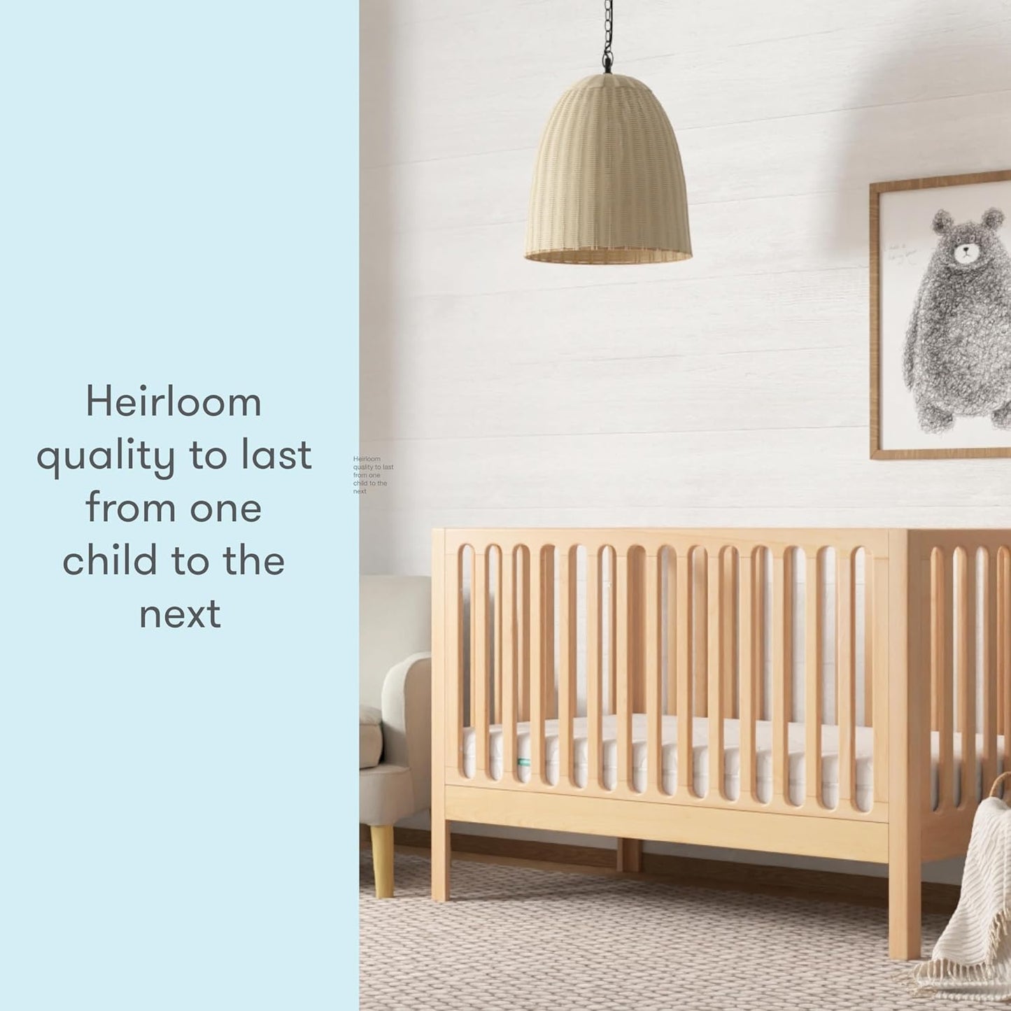 Newton Baby Galileo Standard Crib, Solid Beech Wood in Natural Color, 3-in-1 Convertible Crib with Toddler Bed Conversion Kit, Ultra-Safe Non-Toxic Finish