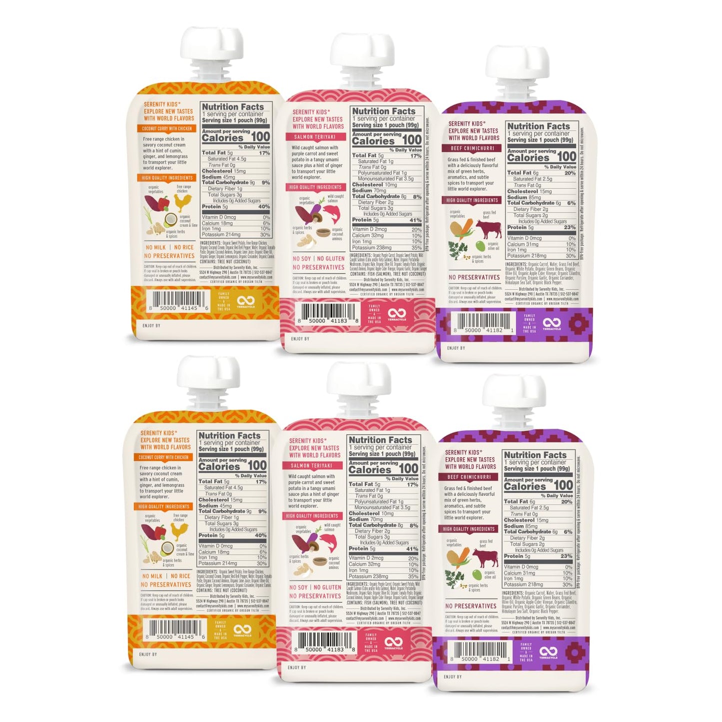 Serenity Kids 7+ Months World Explorers Stage 2 Baby Food Pouches - BPA-Free Pouches - Organic Meat & Veggie Puree with Ethically Sourced Beef - 3.5 Oz, 6 Pack