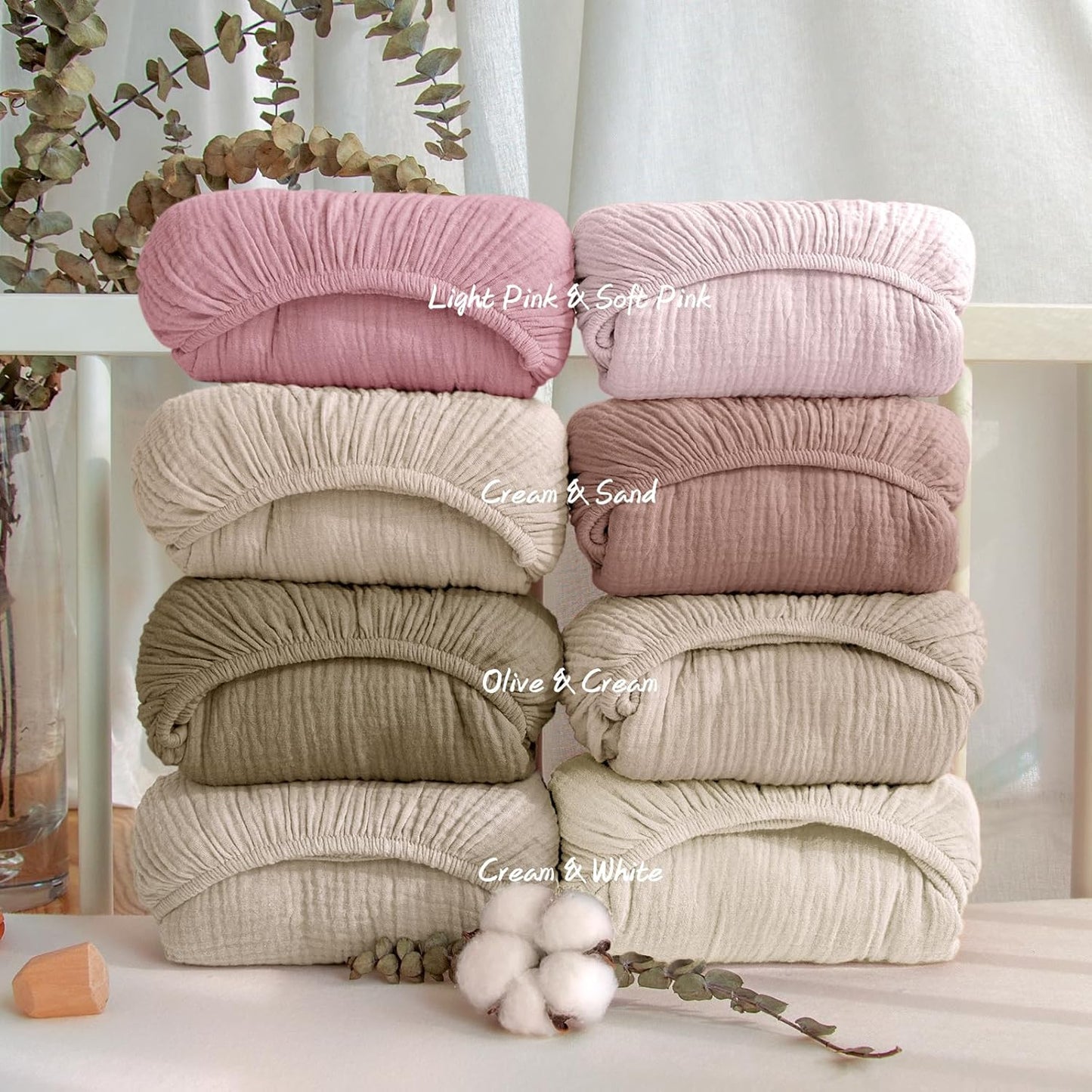 lulumoon Mini Crib Sheets Muslin: Soft Cotton Fitted Mini Crib Mattress Sheets for Boys and Girls 2Pack