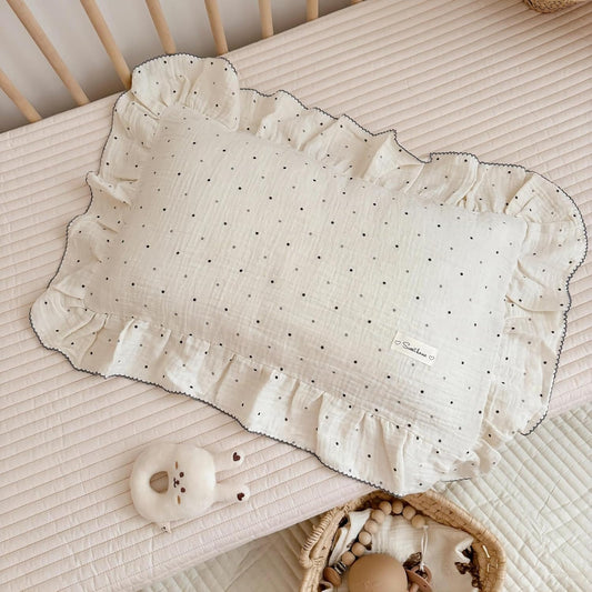 BuLuTu Cotton Muslin Toddler Pillowcases for Girls Boys Polka Dots Design Kids Pillow Cases Soft Breathable Standard Pillow Cover, Envelope Closure,1 Piece, 20"x26"