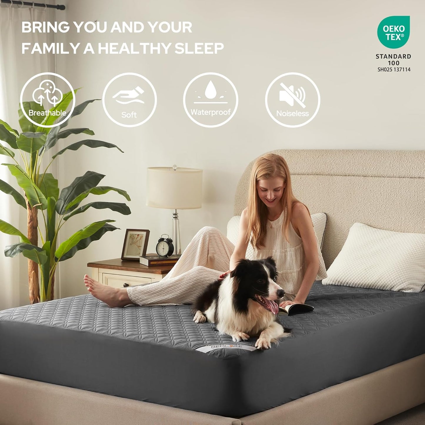 BEDLORE Waterproof Mattress Protector, Noiseless Full Size Mattress Pad with Deep Pocket Fitted Up to 6"-15", Soft Dirt-Proof Double Mattress Cover for College Dorm(Gray)