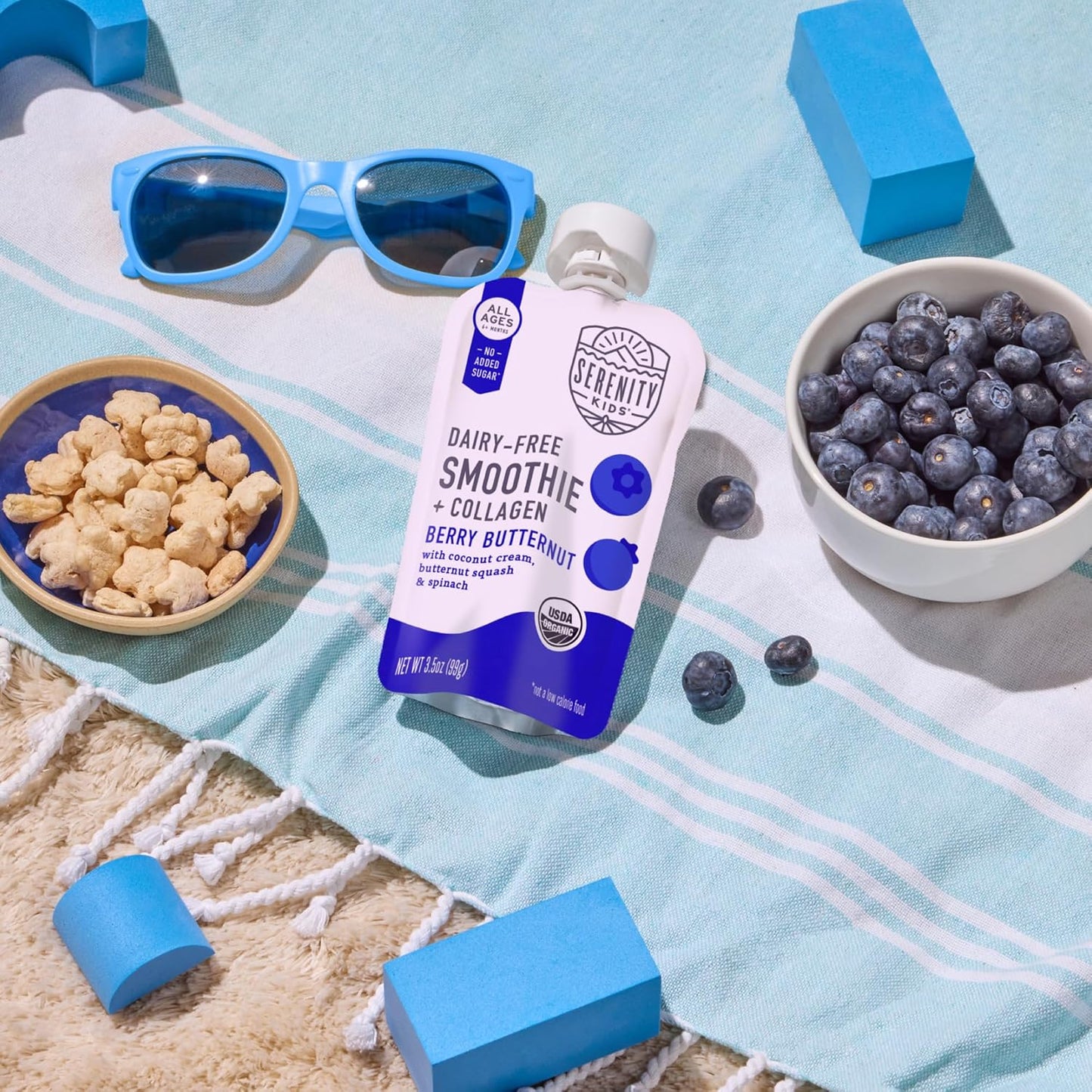 Serenity Kids 6+ Months Dairy-Free Smoothie Baby Food | USDA Organic | Grass Fed Collagen Protein | 3.5 Ounce BPA-Free Pouch | Berry Butternut | 12 Count