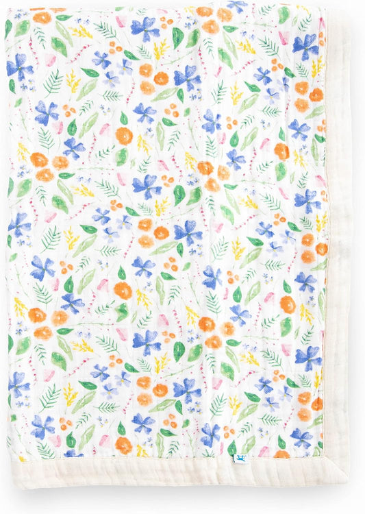 Little Unicorn Newborn Receiving Quilt | Ultra- Soft, Multi-Layered Muslin Fabric | Gift for Newborns & on-The-go (Mountain Bloom)