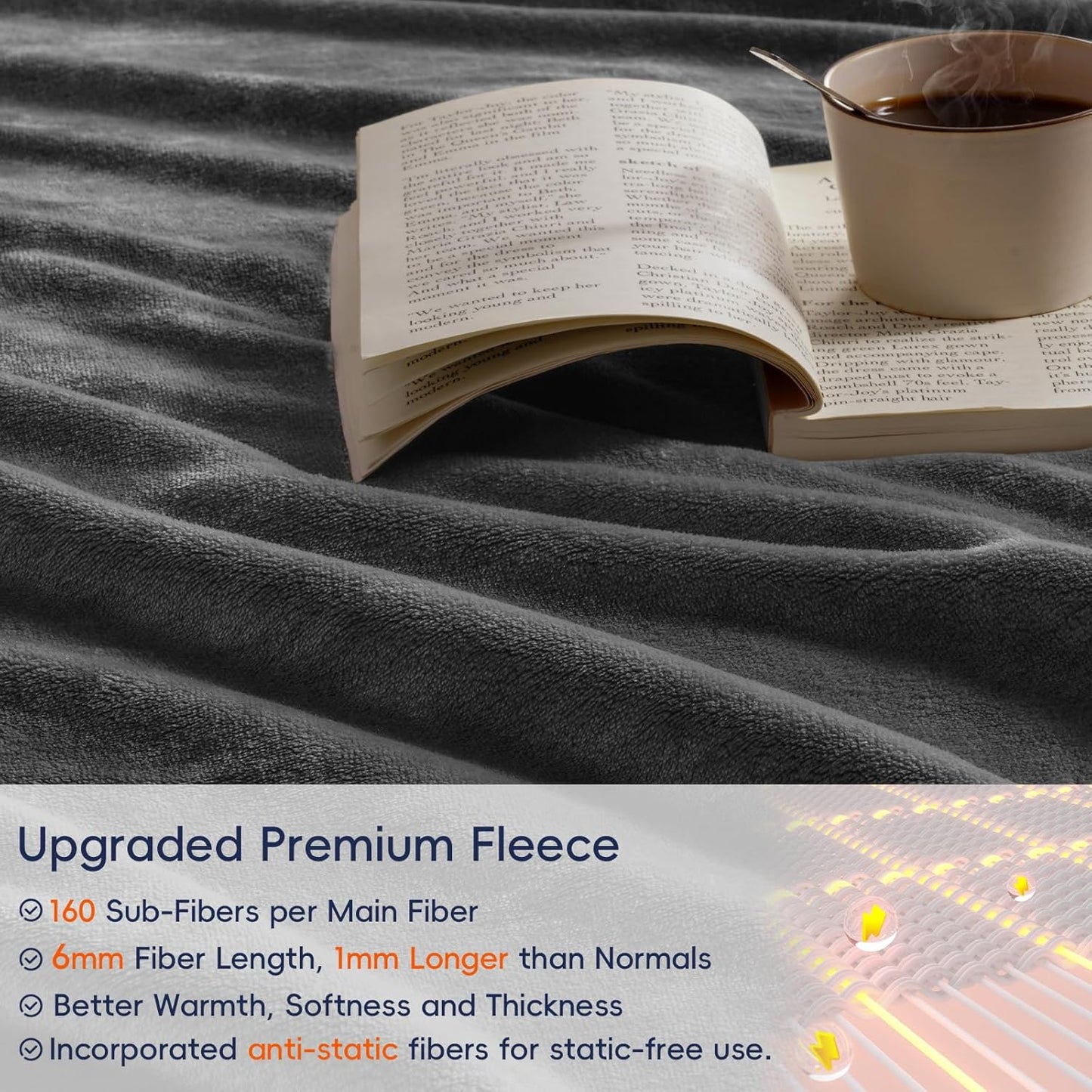 PHF Ultra Soft Fleece Blanket Twin Size, No Shed No Pilling Luxury Plush Cozy 300GSM Lightweight Blanket for Bed, Couch, Chair, Sofa Suitable for All Season, 66" x 90", Dark Grey