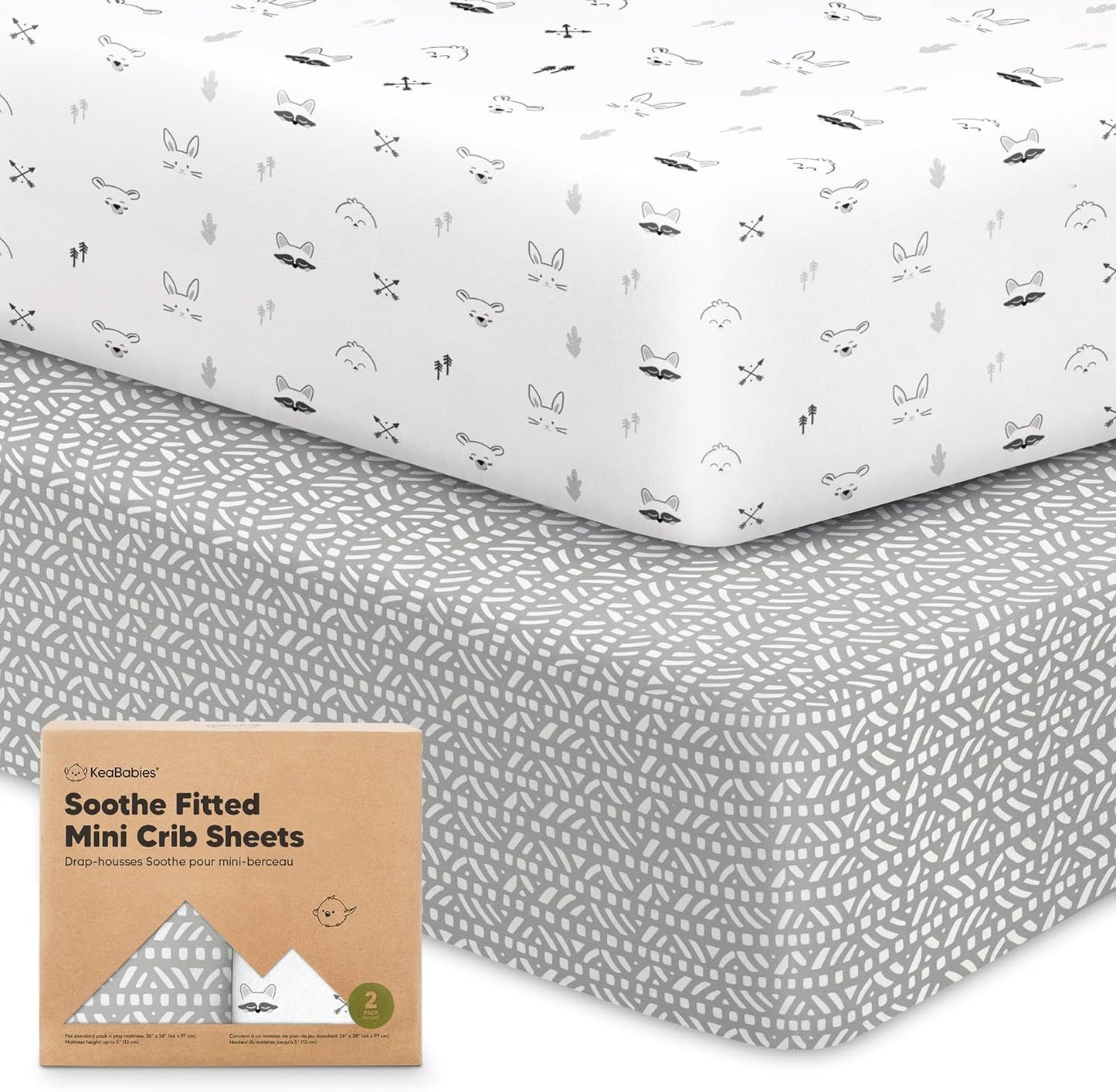 2-Pack Mini Crib Sheets Fitted - 38x26 Pack N Play Sheets for Pack and Play Mattress, Organic Cotton, Soft & Breathable Playard Bedding, Neutral Mini Toddler Bed Cover for Boys, Girls (Nordic)