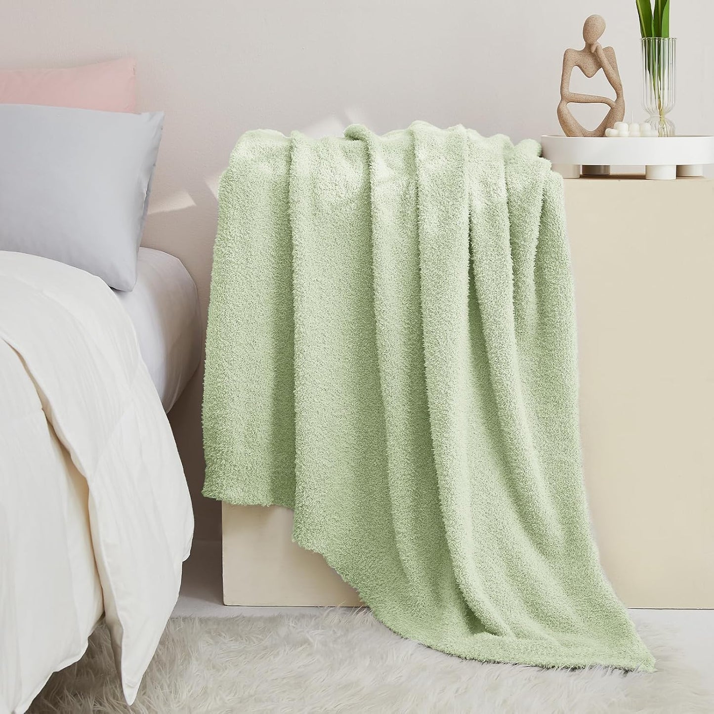 CYMULA Knit Throw Blanket for Mint Green - Super Soft Lightweight Plush Fuzzy Fluffy Cozy Blankets and Throws for Sofa Bed, 50 x 60 inches