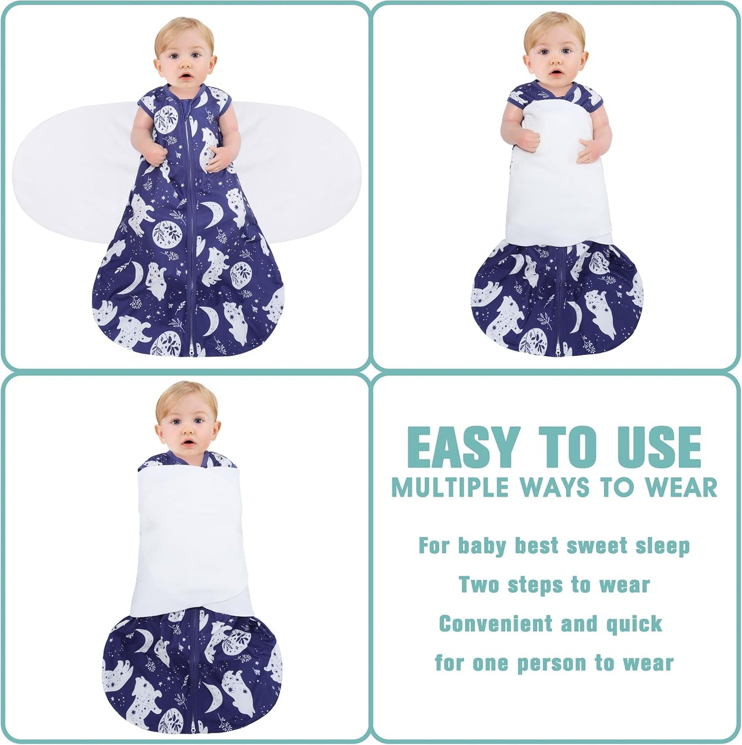 Newborn Sleep Sack Baby Swaddle,3-Way Adjustable Wearable Blanket,100% Rayon Cotton Swaddling Sleeping Bag，TOG 0.5 (Fox & Dinosaurs, 0-3 Months)