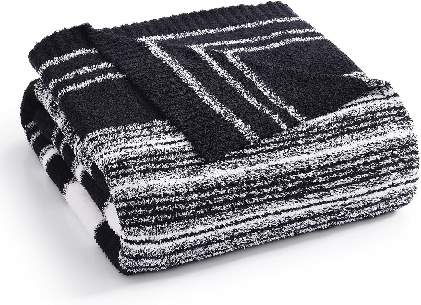 WRENGONGE Black White Throw Blanket, 50x70 Soft Cozy Striped Throw Blankets for Couch, Sofa, Bed, Travel, Lightweight Fluffy Warm Plush Decorative Blankets for Women, Men,Kids Gift